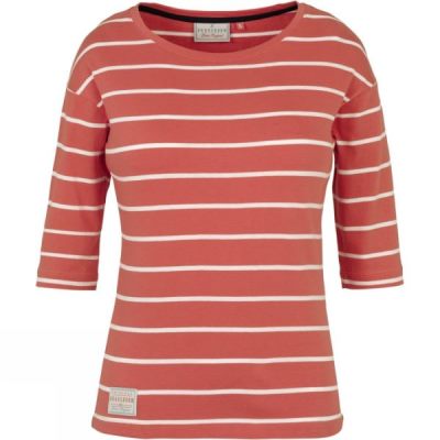 Tee Brakeburn Stripe 3/4 Sleeve Mujer - Coral / Blancas - Chile TWR076285
